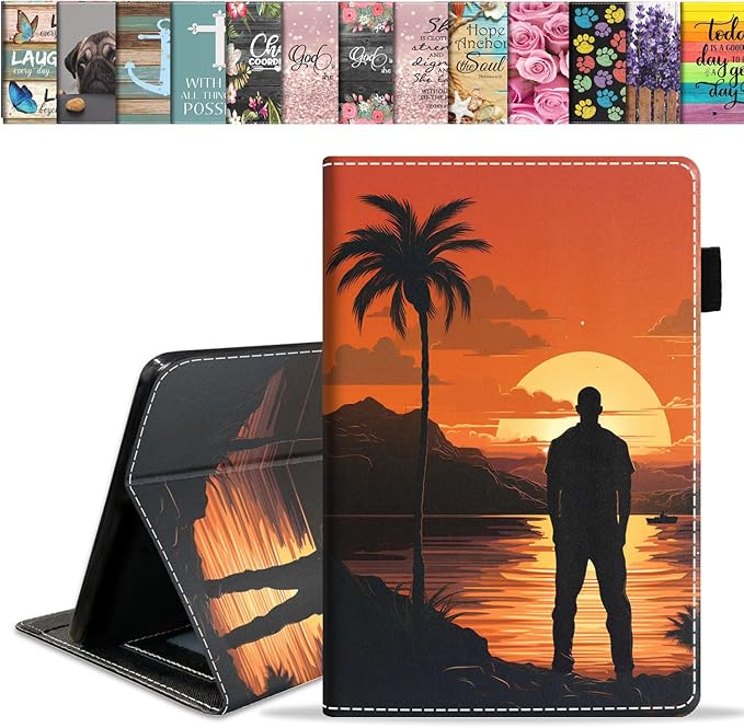 Case for All-New Amazon Fire HD 10 &amp 10 Plus Tablet 10.1 (13th/11th Generation2023/2021 Release)Slim PU Leather Stand Cover with Card Slot &amp Auto Wake/SleepPalm Trees and Man's Back at Sun