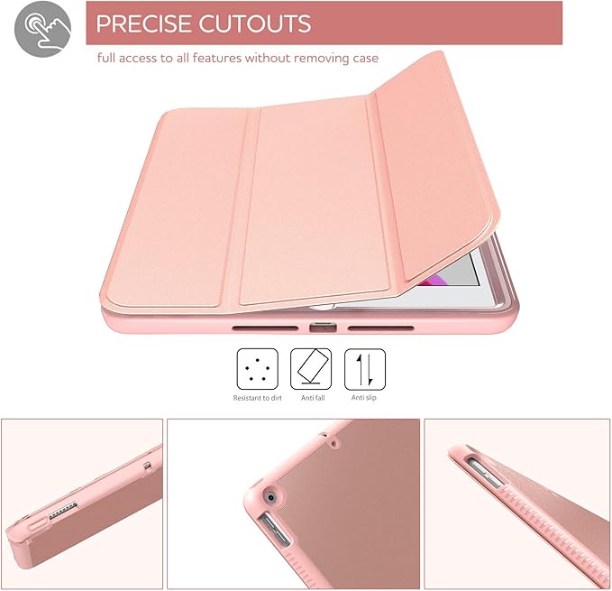 SURITCH Case for iPad 10.2 2021/2020/2019 (9th/8th/7th Generation) Shockproof Protective Smart Cover Case with Stand and Auto Sleep/Wake for iPad 10.2 Inch (Rose Gold)