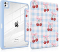 DONGKE for iPad Pro 11-Inch Case (M5 2025 / M4 2024) 6th/5th Generation [Auto Sleep/Wake &amp Pencil Pro Holder] Clear Acrylic Back Smart Trifold Stand Cover Blue Cherry