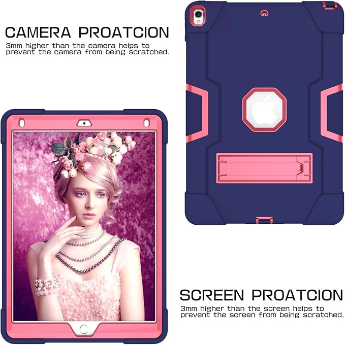 Jaorty 3 in 1 Hybrid Case for iPad Air 3 10.5 &amp iPad Pro 10.5 - Heavy Duty Rugged Stand Shockproof Anti-Slip Anti-Scratch Blue/Rose Red