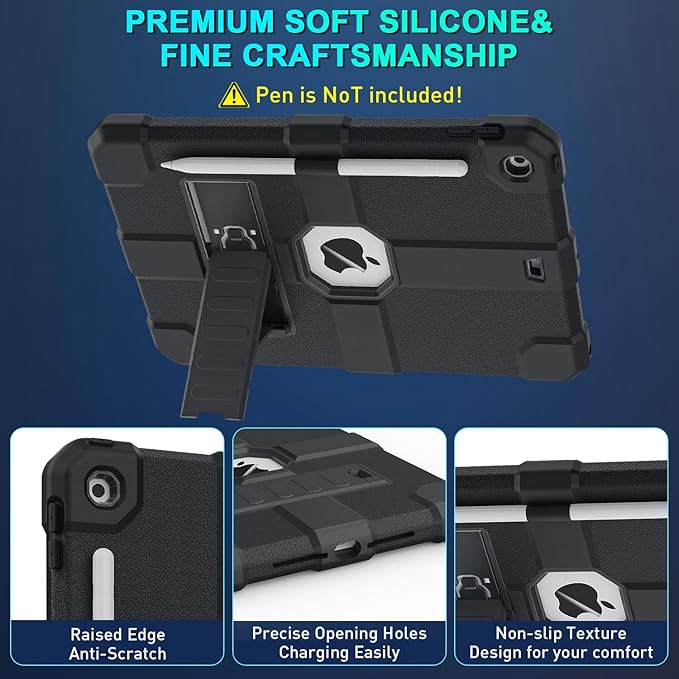 Case for iPad 9th/8th/7th Generation 2021/2020/2019(10.2 inch) Heavy Duty Shockproof Rugged Protective 10.2 Cover with Built-in Stand for iPad 9 8 7 Gen(Black)