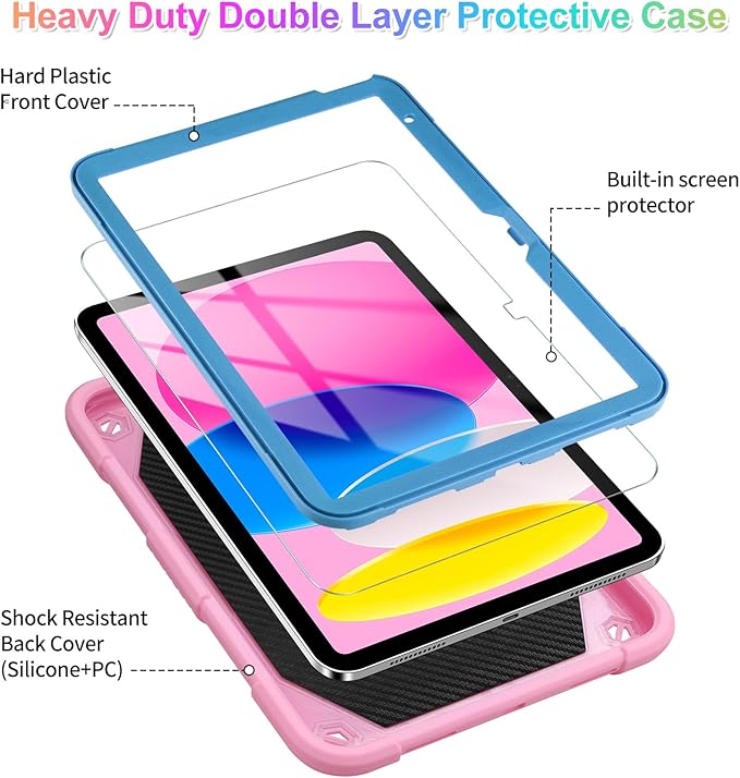 VOFUOE for iPad 10th Generation Case for Kids Girls 2022 10.9'' for iPad A16 Case 11th Generation 2025 11'' with Screen Protector Shoulder Strap Butterfly Wings Stand Pencil Holder Rugged Cover-Pink