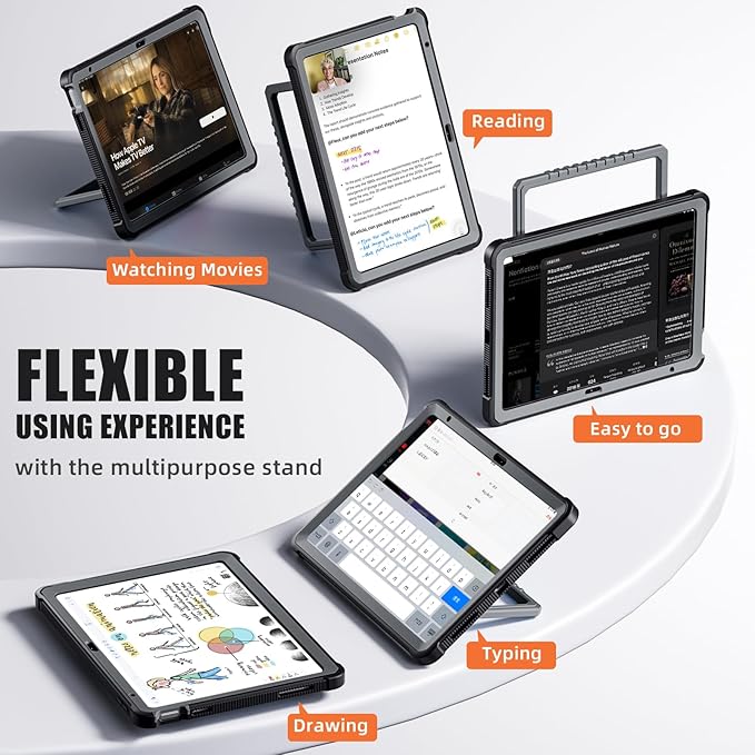 Akkerds for iPad A16 case 11th Generation 11 Inch 2025 - for iPad 10th Generation case 10.9 Inch 2022 with Pencil Holder - Screen Protector and Kickstand - Heavy Duty Rugged Protective Cover - Gray
