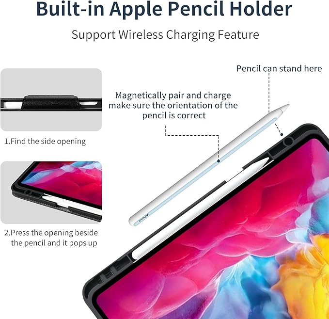 Gexmil Case for iPad Pro 11 Inch4th/3rd/2nd/1st Generation(2022/2021/2020/2018) Genuine Leather Cover with Pencil HolderCowhide Folio CoverAuto Sleep/Wake Anti SlipButterfly Pattern