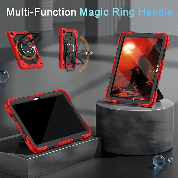 Case for Galaxy Tab A11+ /A9+ Case 11 Inch with Screen Protector/Rotating Stand/Pencil HolderMilitary Grade Shockproof Tablet Case Samsung Galaxy Tab A11 Plus/A9 Plus CoversRed Black