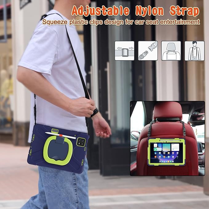 for Xiaomi Mi Pad 6/ Mi Pad 6 Pro 11-inch Tablet Case - Heavy Duty Shockproof Cover 360° Rotating Hand Strap Foldable Stand Anti-Slip Handle Adjustable Shoulder Strap Pen Holder - Navy