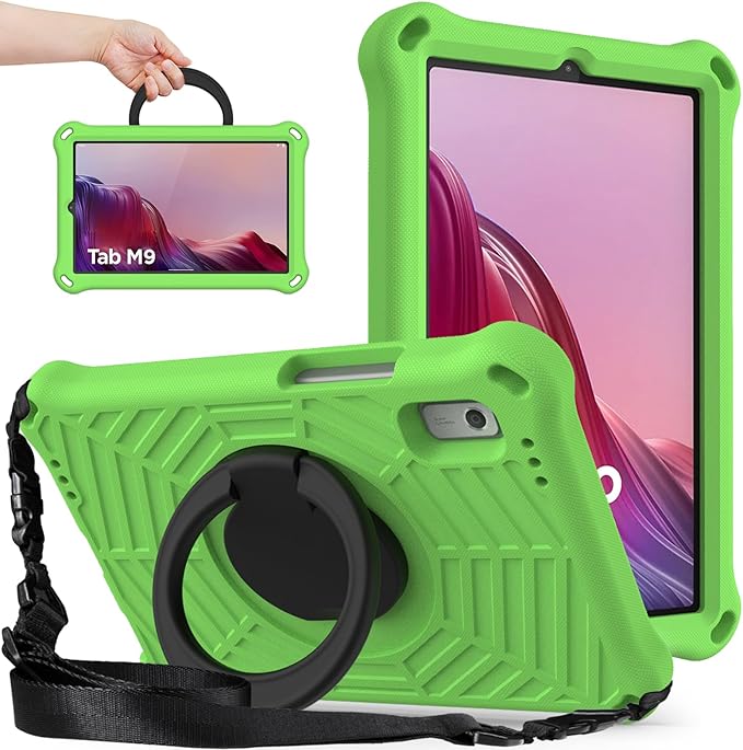 Compatible with Lenovo Tab M9 9.0 inch (TB-310FU) 2023 Case Tablet for Kids Light Weight EVA Rugged Shockproof Full Cover 360 Rotating Handle Stand Case (Green)