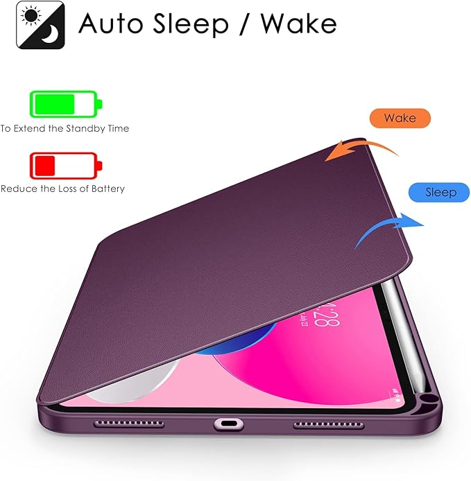 Soke Rotating Case for iPad (A16) 11th Generation 2025 iPad 10th Gen 2022 with Pencil Holder [Shockproof + Auto Sleep/Wake] 360 Degree Rotation Clear Back for iPad 11/10.9 - Purple