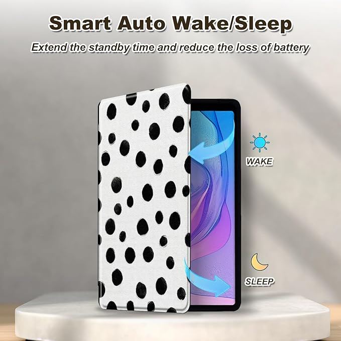 Case for Kindle Fire HD 8 &amp 8 Plus Tablet(12th/10th Gen 2024/2022/2020) 360 Degree Rotating Swivel Stand Flip Cover with Auto Sleep/Wake Cute Polka Dot