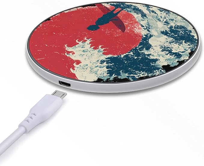 Surfing Surfer Sun Japanese Wave Fast Portable Charger 10W Funny Graphic Phone Charging Pad with USB Cable