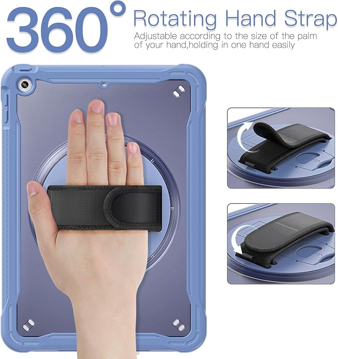 BRAECNstock for iPad 9th/ 8th/ 7th Generation Case 10.2 2021/2020/2019Shockproof Cover with 360° Rotating Hand Strap/StandScreen ProtectorCarrying Shoulder StrapPencil Holder(Lavender Grey)