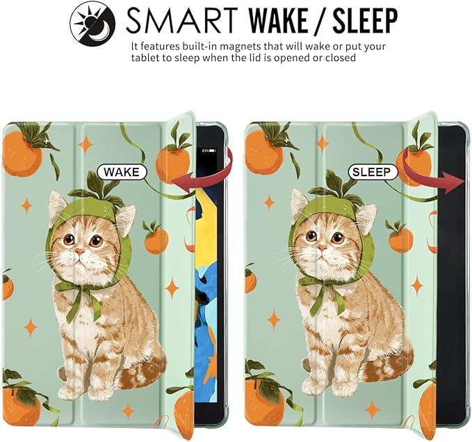 JOYLAND for iPad Air 13 Inch Case M3 2025/M2 2024 with Pencil Holder-Auto Wake/SleepCute Cat Anti-Scratch Shockproof Premium Folio Stand CaseGreen