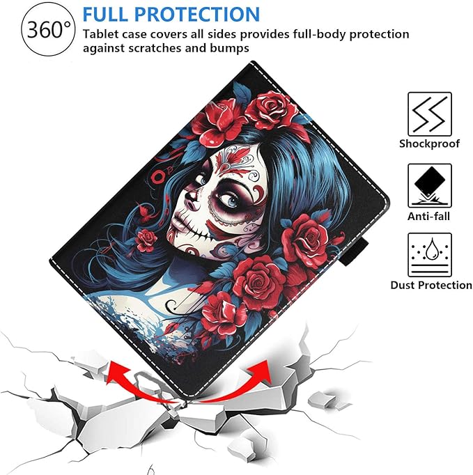 Case for All-New Amazon Kindle Fire HD 10 &amp 10 Plus Tablet (13th/11th Generation 2023/2021 Release) 10.1 - Premium PU Leather Stand Cover with Smart Auto Wake Sugar Skull Girl Rose