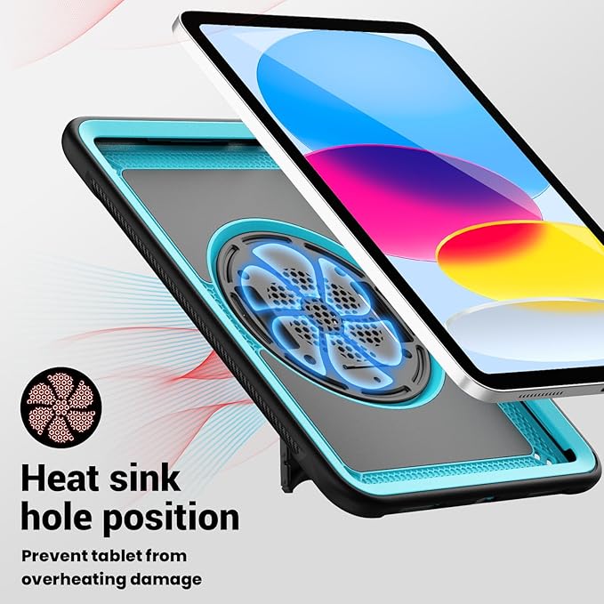 Case for iPad (A16) 11th/10th Generation 11''/10.9'' 2025/2022: Shockproof Protective Case with Hand/Shoulder Strap Pencil Holder Rotate Stand Screen Protector Sky Blue