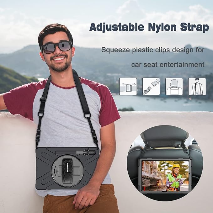 BRAECN for Samsung Galaxy Tab S10 Plus Case 2024/S9 Plus/S9 FE+/S8 Plus/S7 Plus /S7 FE 12.4 InchHeavy Duty Shockproof Case with S Pen Holder&amp360 Rotating Hand Strap/Kickstand Shoulder StrapBlack