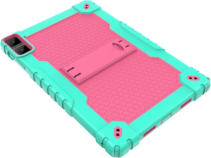 Doemoi case for DOOGEE T10 PlusUMIDIGI A13 10.5TECLAST T40HD T40Air 10.4 Hybrid Shockproof Protective Kids Firendly Case with Hard Shell Built in Kickstand Shoulder Strap (Green/Pink)
