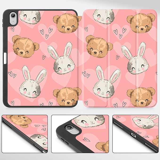 Mektron Case for iPad Air 11 inch (M4 2026 8th /M3 2025 7th /M2 2024 6th) Compatible with iPad Air 10.9 (2022 5th Gen /2020 4th Gen) Tablet Cover Buit in Pencil Holder Cute Bunny Bear