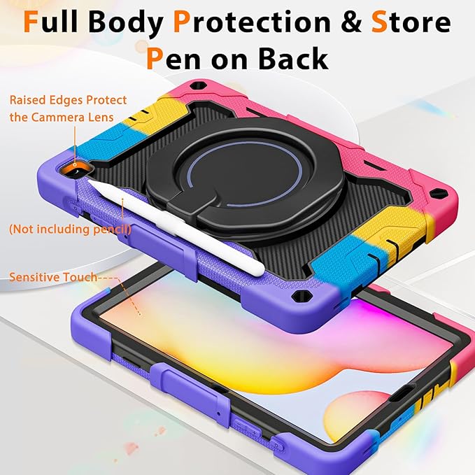 ROISKIN Case for Samsung Galaxy Tab S6 Lite 10.4’’ (2024-2020)Drop-Proof Protection Cover with 360° Rotate Stand &amp Handle &amp Screen Protector &amp Shoulder Strap &amp Kids Friendly
