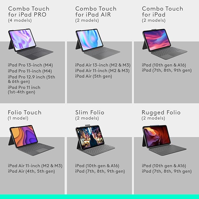 Logitech Combo Touch for iPad (7th 8th and 9th Generation) Keyboard case with trackpad Wireless Keyboard Smart Connector Technology - Graphite