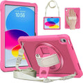 Case for iPad (A16) 11th/10th Generation 2025/2022 11/10.9 inch Rugged Shockproof Protective Cover with Screen Protector 360° Rotating Hand Strap&ampStand Pencil Holder Rose