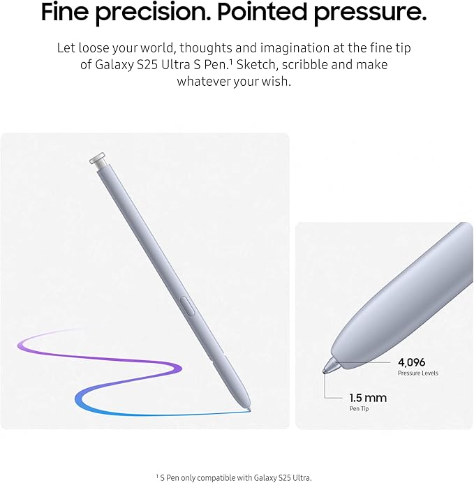 Samsung Galaxy S25 Ultra S Pen Ergonomic Design Air Command Touch Stylus Phone Navigation US Version EJ-PS938BJEGUJ Light Gray