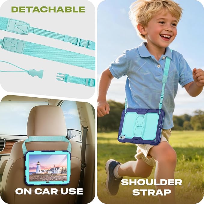 HXCASEAC Kids Case for iPad A16 11th/10th Generation Full Body Protective Design | Foldable Stand | Screen Protector | Pencil Holder Durable for iPad 11th Gen 11 inch / 10th Gen 10.9 inchCamo Blue