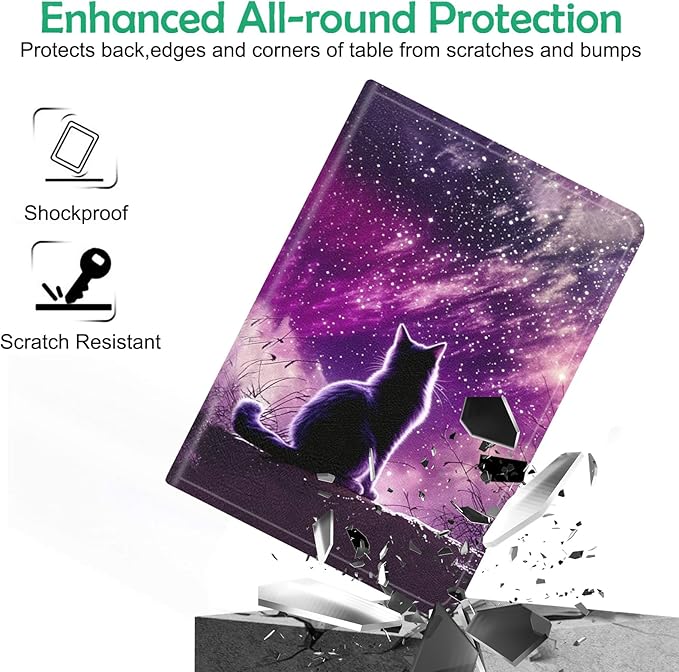 Compatible with iPad Air 13 inch Case (M3 2025 /M2 2024)/12.9 inch Case (6th/5th/4th/3rd 2022/2021/2020/2018) with Pencil HolderAuto Wake/Sleep Protect CoverCat Meditating Under A Nebula