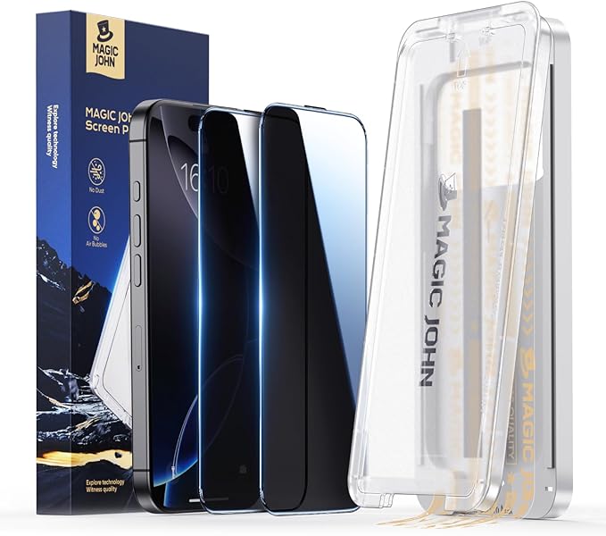 MAGIC JOHN 3rd Gen Upgraded for iPhone 16ProMax Privacy Screen Protector 6.9 Inch25°Anti-Spy ScreenShockproof Tempered GlassAuto Dust-RemovalBubble FreeEasy Installation2 Pack