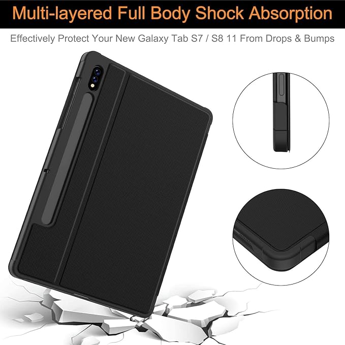 Soke Case for Samsung Tab S8 2022 &amp S7 2020 -Premium Shock Proof Stand Folio Case Multi- Viewing Angles Hard PC Back Cover for Galaxy Tab S8 11 inch Tablet [SM-X700/X706/T870/T875/T878] Black
