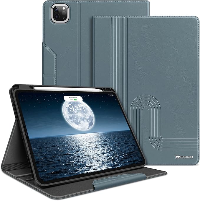 H HOLIMET Case for iPad Pro 12.9 2022 6th/5th/4th/3rd Generation with Pencil Holder Folio Shockproof Auto Sleep/Wake Vegan Leather
