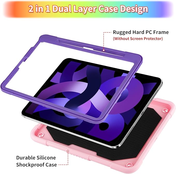 WESADN for iPad Air 5th/4th Generation Case for iPad Pro 11 Inch Case 4th/3rd/2nd/1st with Kickstand Butterfly Wings Strap Pencil Holder Kids Girls Cases i-Pad Air 5th 10.9 Pink Purple