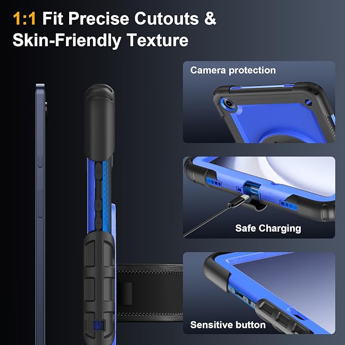 Case for Samsung Galaxy Tab A9+/A9 Plus 11 Inch 2023(SM-X210/X216/X218) Ubearkk Full-Body Drop Protection Case with Screen Protector 360° Rotating Stand and Hand/Shoulder Strap Dark Blue