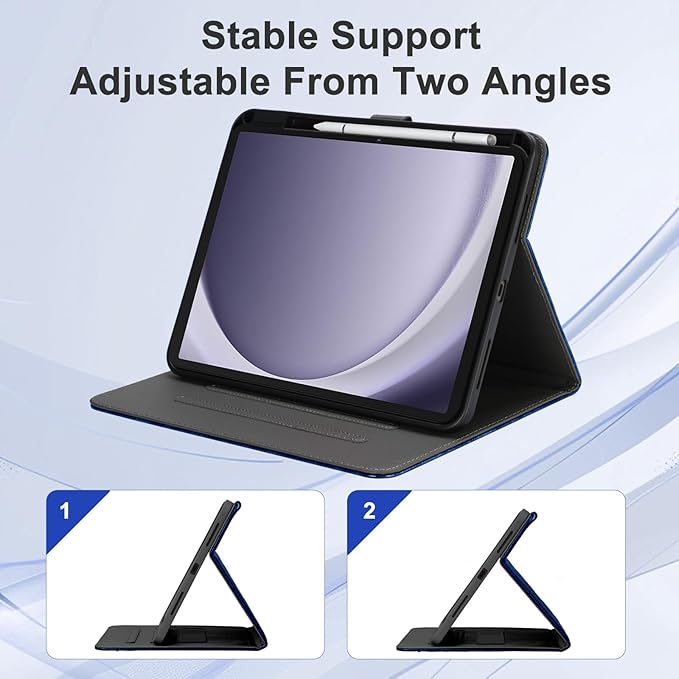 Elegant Case for Samsung Galaxy Tab A9 Plus 11 Inch 2023（Model: SM-X210/X216/X218） Premium Leather Crocodile Cover | Stand | Card Pockets| Wrist Strap| S Pen Holder (Sapphire Blue)