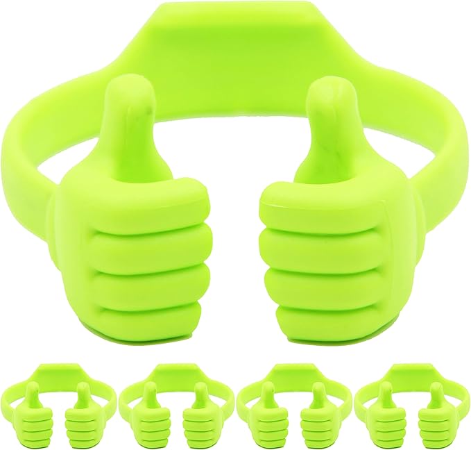 Honsky Cell Phone Tablet Stands (Pack of 5) Thumbs-up Cellphone Holder Tablet Display Stand Mobile Smartphone Mount Cradle for Desk Desktop - Universal Multi-Angle Cute Green
