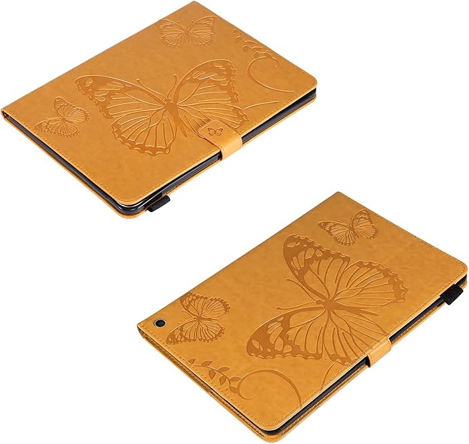 for Kindle Fire HD 10 &amp HD 10 Plus Case 13th/11th Generation 10.1 (2023/2021) Stand Embossed PU Leather Magnetic Wallet Cover with Pencil Holder/Pockets [Auto Wake/Sleep] Yellow Butterfly
