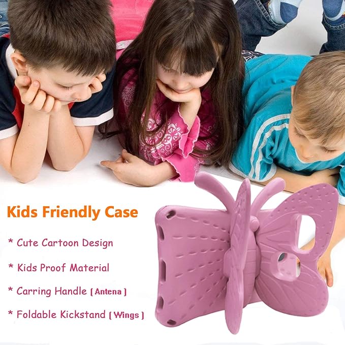 Universal Kids Case for Sunshine T1 Tablet/Sunshine T1 Elite Tablet Case Shockproof Light Weight Protective Stand Cover for Cloud Mobile Sunshine T1 Tablet 8 inch Cute Butterfly - Pink