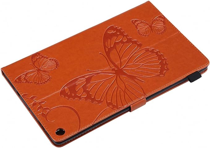 Wallet Case for Fire HD 10 (9th/7th/5th Generation 2019/2017/2015) Techcircle Butterflies Embossed Stand Folding Cover with Card/Cash Holder for Amazon Fire HD 10.1 Tablet Auto Sleep/Wake Orange