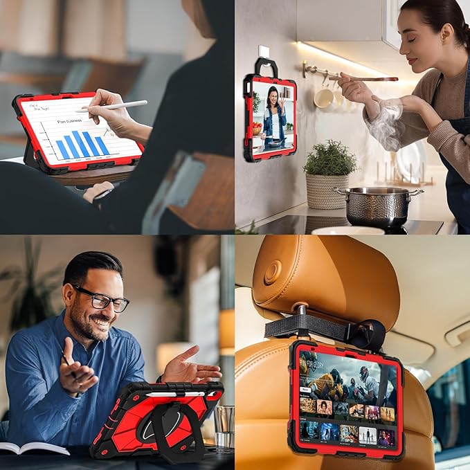 Case for iPad 10th Generation 10.9 Inch (2022) iPad (A16) 11th Generation 11 Inch (2025) Rugged i Pad Case 10th Gen with 360°Rotating Stand Screen Protector Pen Holder Shoulder Strap Red