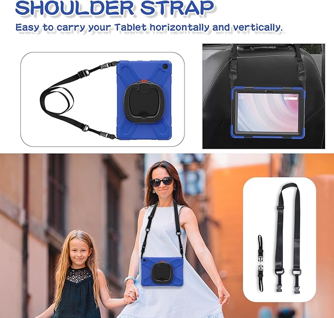 All-New Fire HD 10 &amp Fire HD 10 Kids Pro Tablet Case (13th Gen 2023 Release)Heavy Sturdy Shockproof Kids CaseRotating Stand/Carrying Strap (Blue+Black)