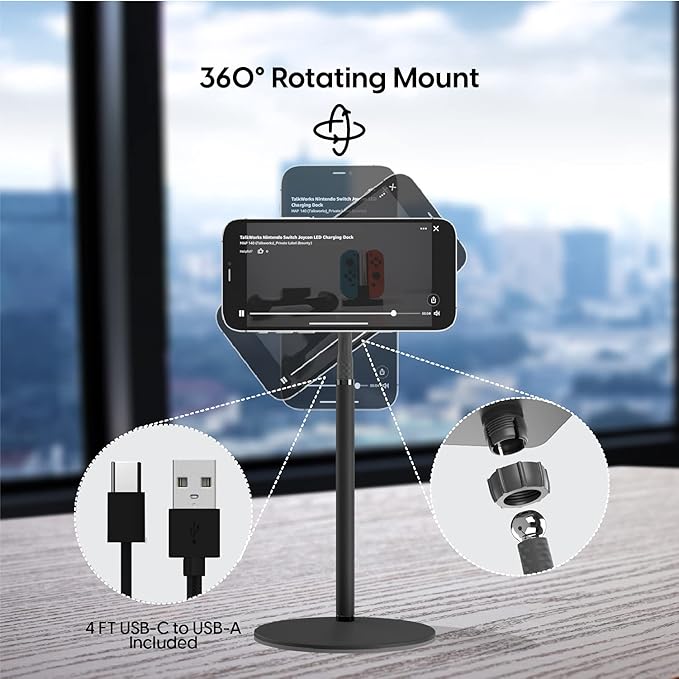 TALK WORKS Magnetic Desktop Cell Phone Stand Compatible w/iPhone 15/15 Pro/15 Pro Max 14/14 Plus/14 Pro/14 Pro Max 13/13 Mini/13 Pro/Max 12/Mini/Pro/Max MagSafe Case-Mini Gooseneck Holder-Black