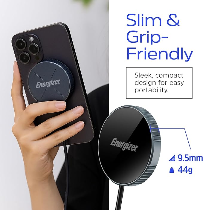 Energizer Qi2 Certified 15W Magnetic Wireless Charger MagSafe Compatible Fast Charging Pad for iPhone 15/14/13/12 Series Strong Magnetic Alignment with USB-C Cable for Qi-Enabled Phones_WCP112