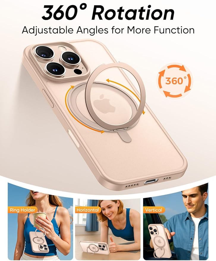 MAGIC JOHN 360° Rotatable Magnetic Invisible Stand for iPhone 16 Pro Case [Camera Control Button] [Compatible with MagSafe] 16FT Shockproof for iPhone 16 Pro Case with Kickstand Rose Gold
