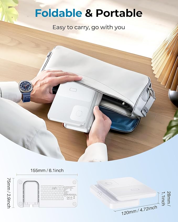EGV Wireless Charger for Samsung – 3 in 1 Wireless Charging Station for Galaxy S26 Ultra S25 S24 Z Fold Flip 7/6 Detachable Watch Charger for Galaxy Ultra 8/7/6 Foldable Fast Charging White