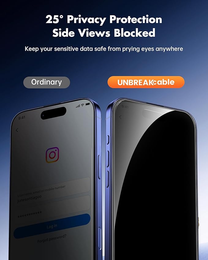 UNBREAKcable Privacy Screen Protector for iPhone 16 (6.1) 25° Anti-Spy Tempered Glass Easy Install Alignment Frame Case-Friendly 9H Hardness Anti-Fingerprint 3-Pack