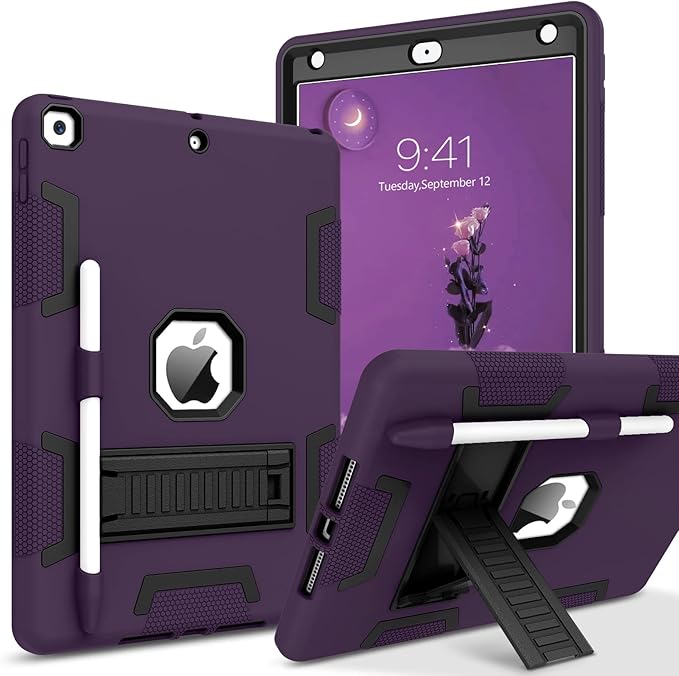 BENTOBEN for iPad 9th Generation Case iPad 8th Generation Case iPad 7th Gen Case iPad 10.2 2021/2020/2019 Case 3 in 1 Heavy Duty Rugged Protective Cover with Stand Pen Holder Deep Purple