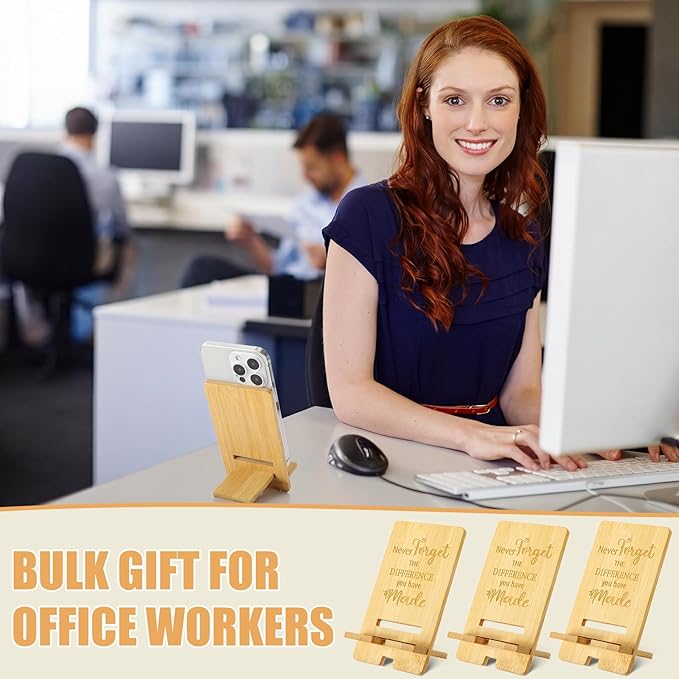 Ripeng 60 Pcs Employee Appreciation Gifts Bulk Bamboo Phone Stand for Desk Office Worker Thank You Gift for Administrative Assistant Team Coworkers Staff Nurse Teacher Week (Difference Made)