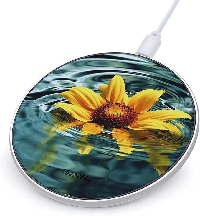 Sunflower in Water Wireless Charger Fast Wireless Charging Pad with USB Cable 10W Anti-Slip Magnetic Wireless Charger Portable Slim Charger Puck Travel Charging Station
