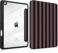 DONGKE for iPad 9th/8th/7th Generation Case 10.2 Inch (2021/2020/2019) [Auto Sleep/Wake &amp Pencil Holder] Clear Acrylic Back Trifold Stand Cover Brown Stripes
