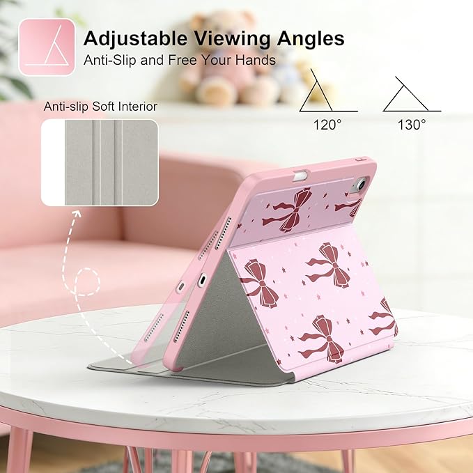 Supveco Case for iPad (A16) 11th Generation 11 inch (2025)iPad 10th Generation 10.9 inch (2022) with Pencil HolderPremium Folio Stand Case with Soft TPU Back CoverAuto Wake/Sleep-Red Bows