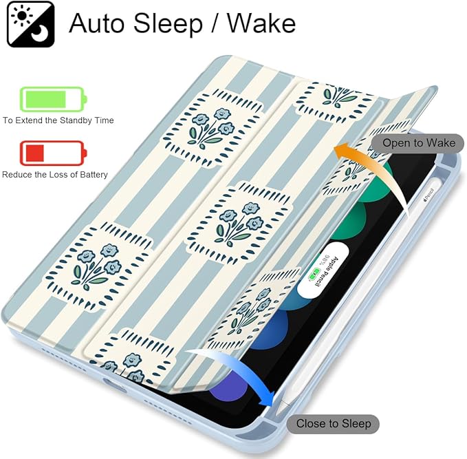Mektron Printed Case for iPad mini 7 (A17 Pro) 2024/ Mini 6 2021 iPad mini 7th/6th Generation 8.3-inch Liquid Retina Display Cover Buit in Pencil Holder with Clear Back Shell Patchwork Floral